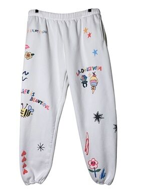 White Graphic Jogger Track Pants The Mayfair Group Life Is Beautiful Print